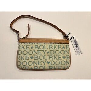 Dooney & Bourke Slim Signature Wristlet Wallet Y2K Tan Aqua NWT